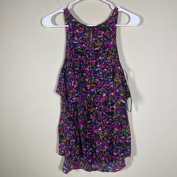 Anthropologie Rebecca Taylor Floral Sleeveless Silk Ruffle Top Keyhole Back 2 - Picture 5 of 5